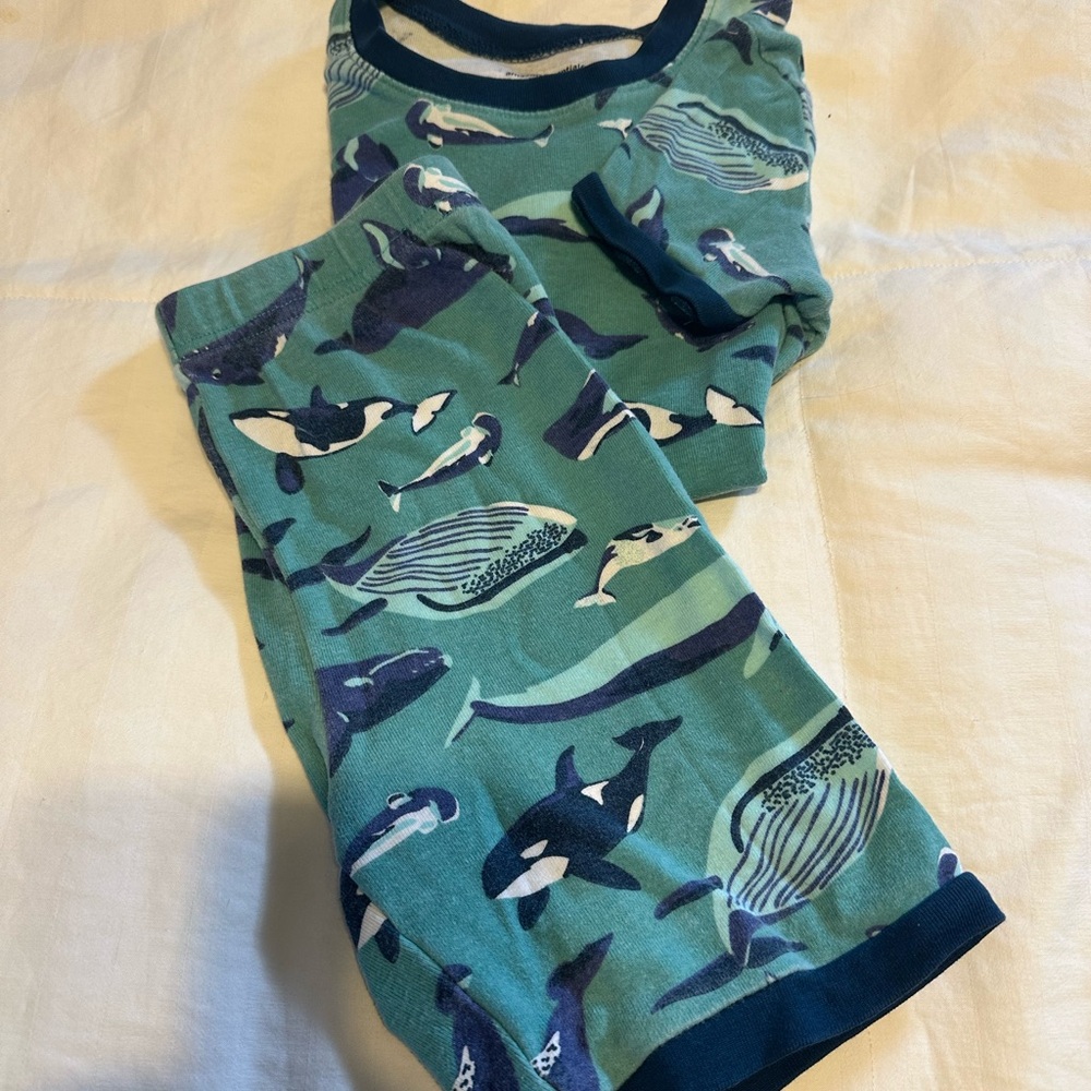 Amazon Essentials Kids Whale Print Pajama Set - Green and Blue